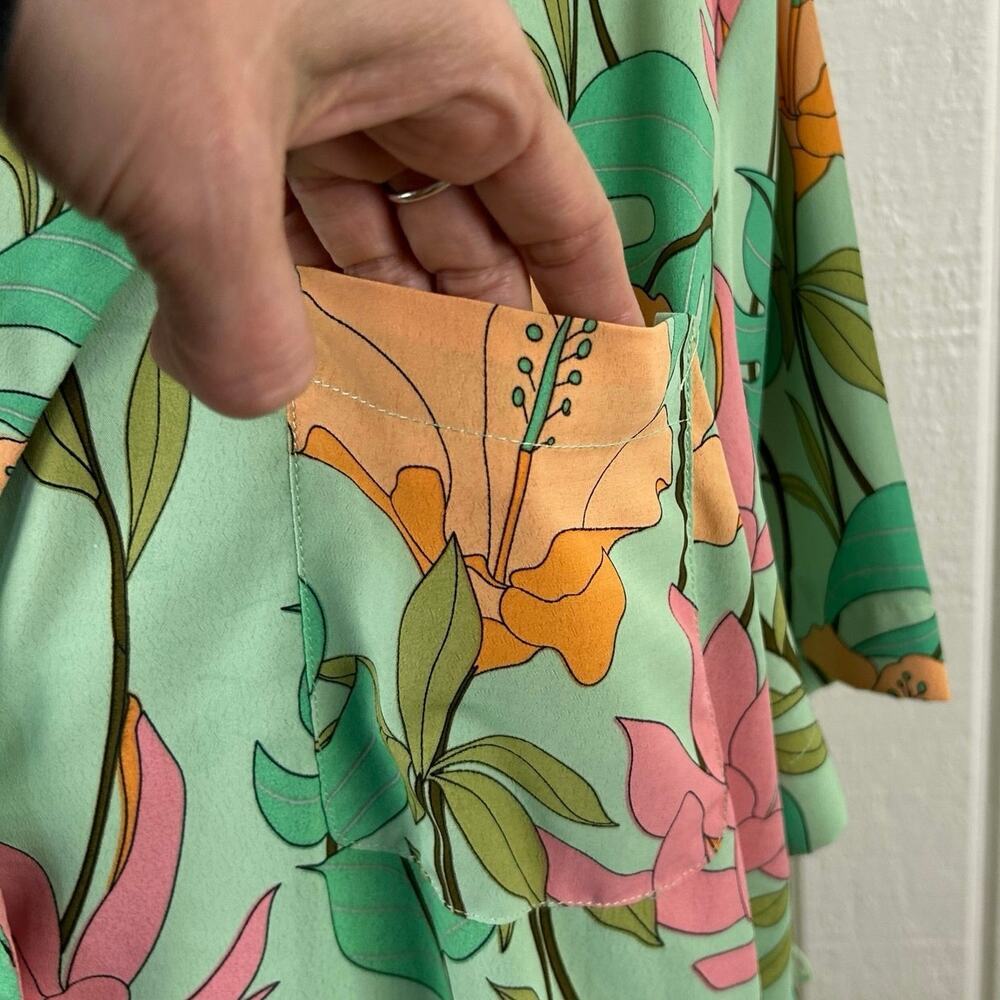 Lulus Green Floral Shirt Dress Preppy Spring Mini XL - Picture 4 of 8